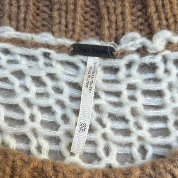 Free People Monaco Cream & Tan Striped Open-Knit Oversized Sweater XS - Picture 11 of 11